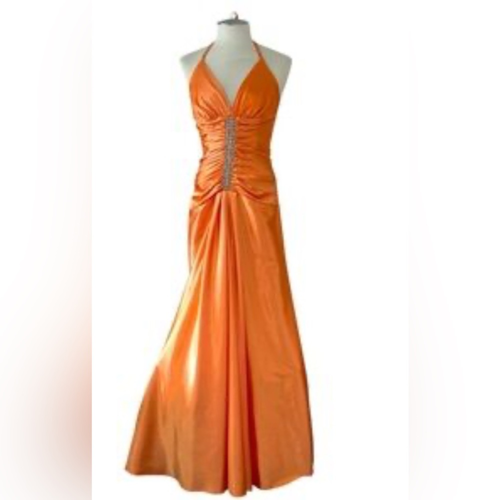 JESSICA MCCLINTOK Vintage Sunset Sheen Rhinestone Embellished Gown (Size:4)